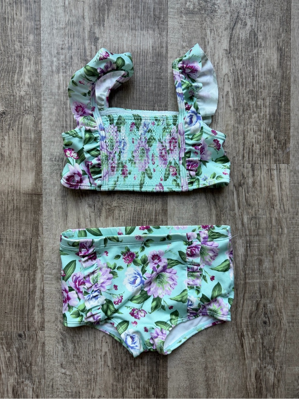 Janie and Jack Mint Floral Ruffle Two-Piece Bikini